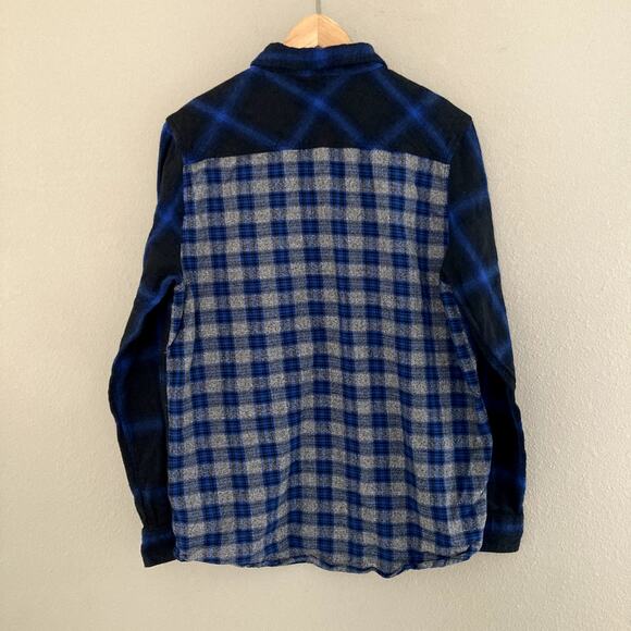 Sovereign Code Black and Blue Toned Mixed Plaid Flannel Button Up - Medium - Picture 5 of 7